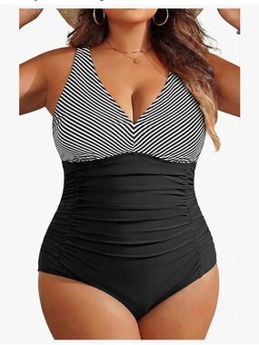 Aqua Eve Women Plus Sz One Piece Swimsuit V Neck Tummy Control Bathing Suit NWT